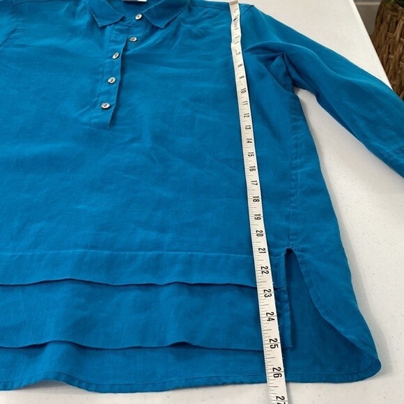 J Jill Love Linen Relaxed Tunic Top 3/4 Sleeve Popover Placket Collared High/Low - Picture 12 of 15